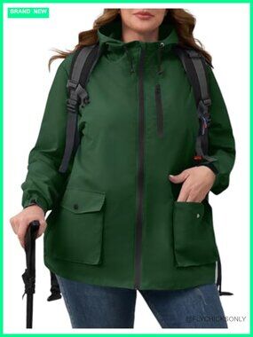 Plus Size Women's Rain Jacket with Hood Packable Lightweight Windbreaker